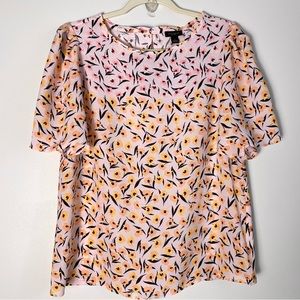 NWT Ann Taylor Floral Blouse Top Short Flutter Sleeve Pink Yellow New Size Small